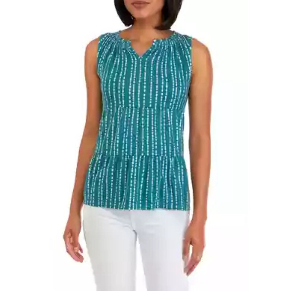 Wonderly Women's Sleeveless Tunic Green Size Petite Large PL Tiered NEW